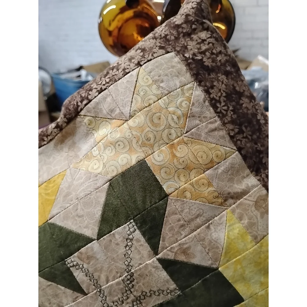 VTG Sunflower Star Throw‎ Pillow Farmhouse Patchwork Quilted Cottagecore